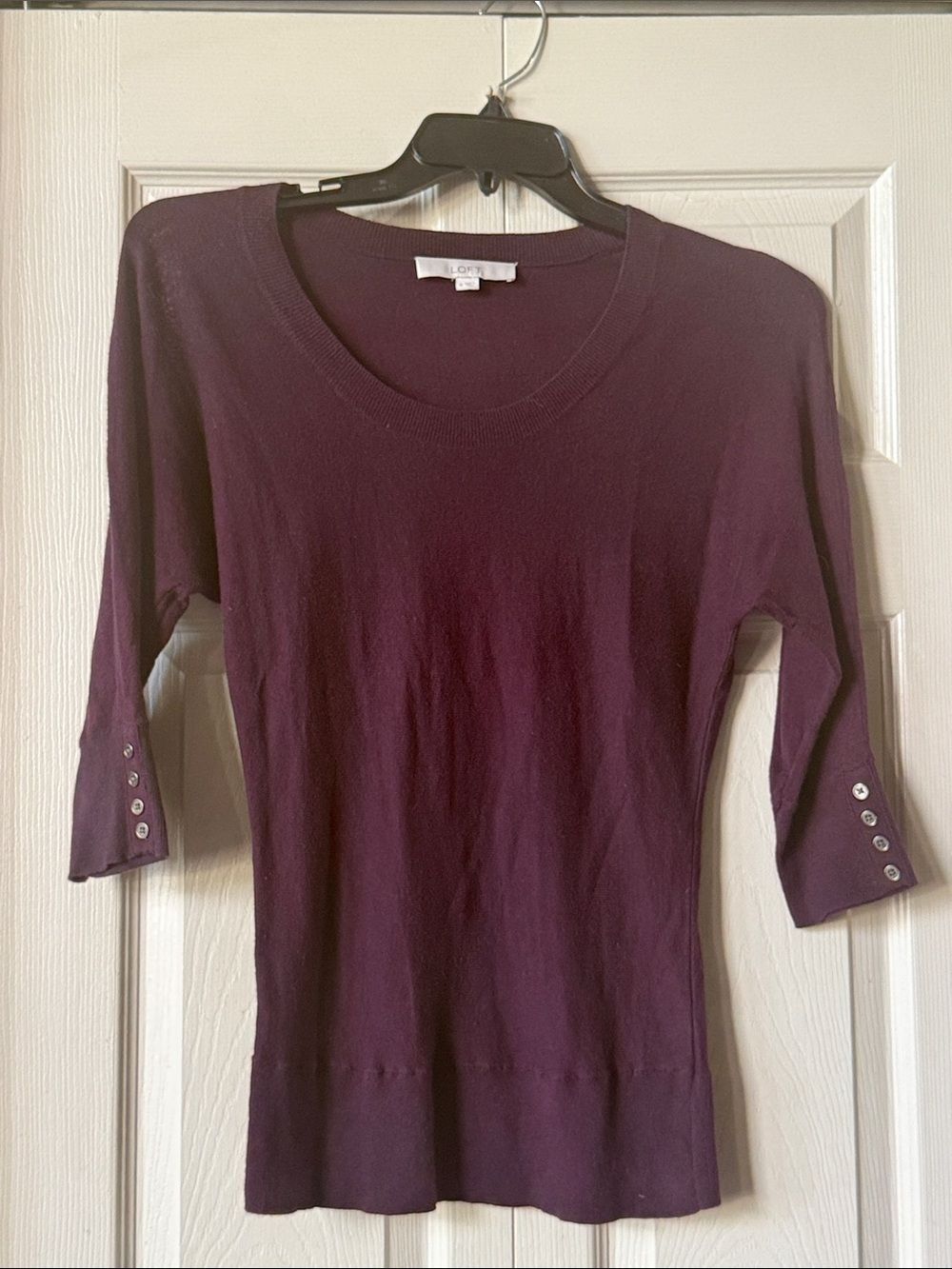 LOFT Deep Plum 3/4 Sleeve Crewneck Sweater!
